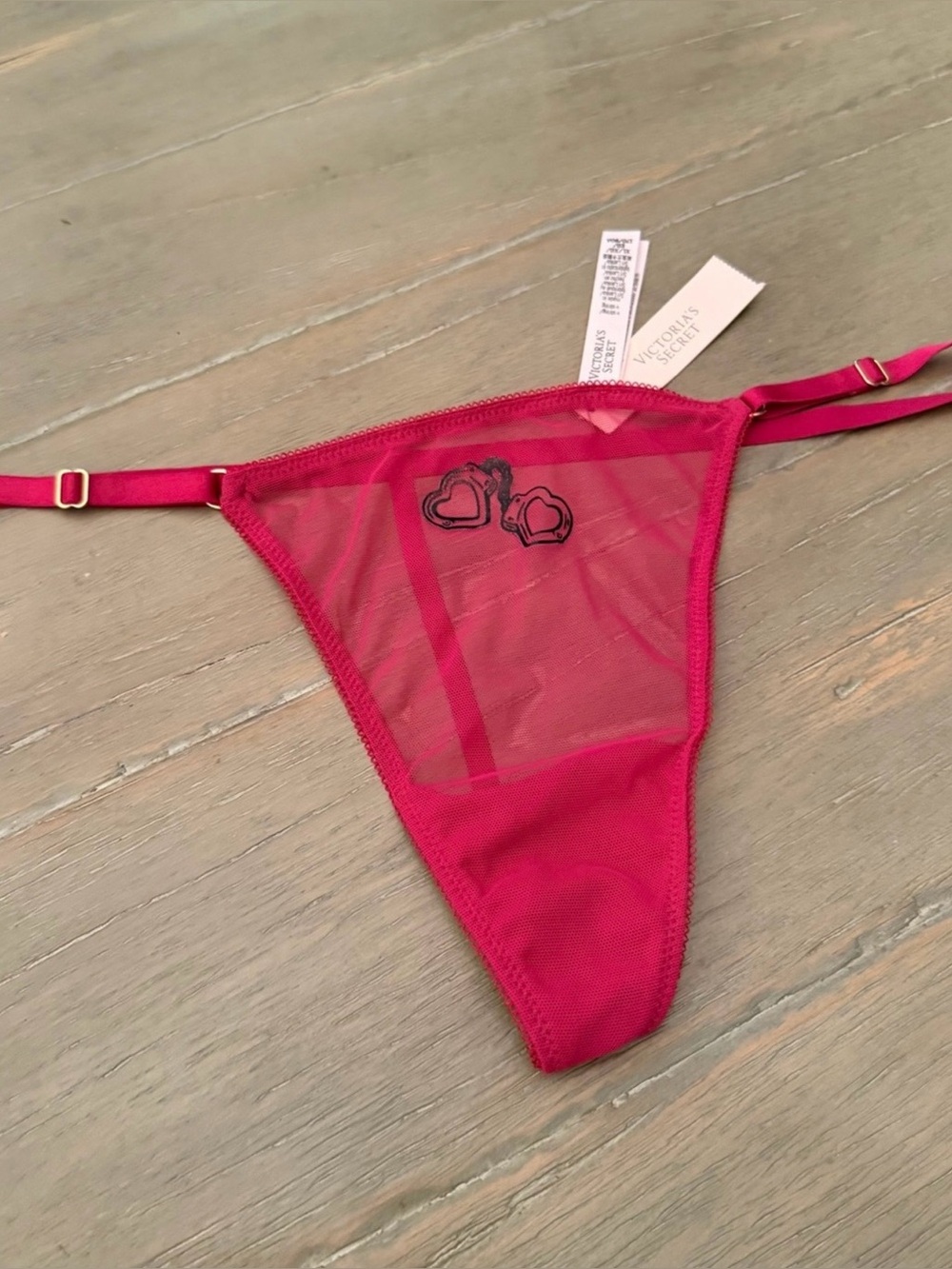 Victoria’s Secret Heart Handcuffs Sheer Thong in Cherry Blossom